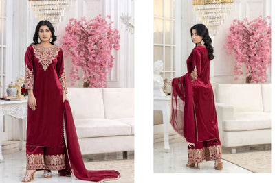 RANGZ 'Filhaal 2.0' | Embroidered Velvet Long Kameez Pakistani Readymade  | RGZ107 (5 Colours)