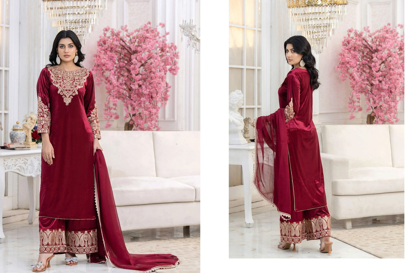 RANGZ 'Filhaal 2.0' | Embroidered Velvet Long Kameez Pakistani Readymade  | RGZ107 (5 Colours) Rangz