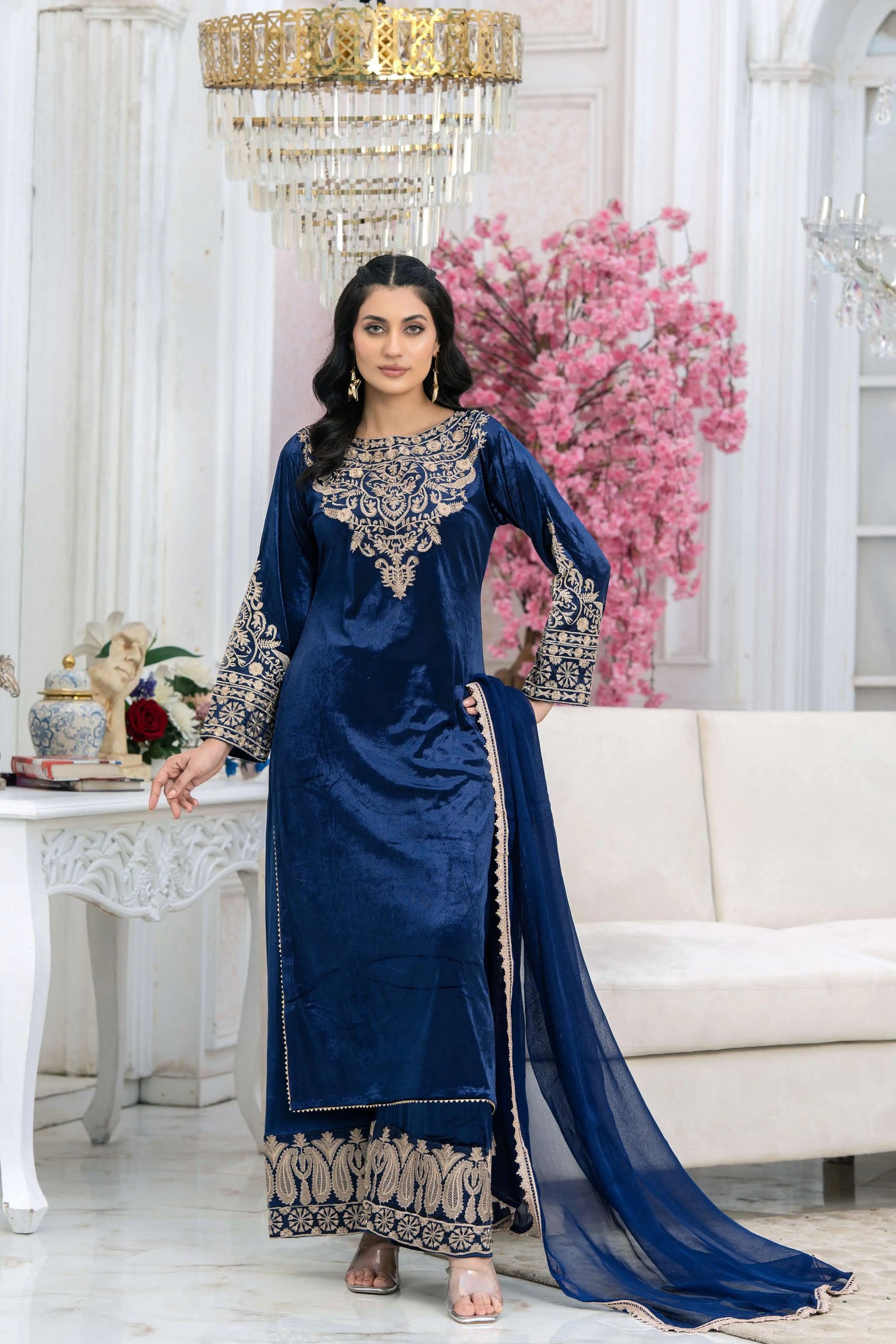 RANGZ 'Filhaal 2.0' | Embroidered Velvet Long Kameez Pakistani Readymade  | RGZ107 (5 Colours)