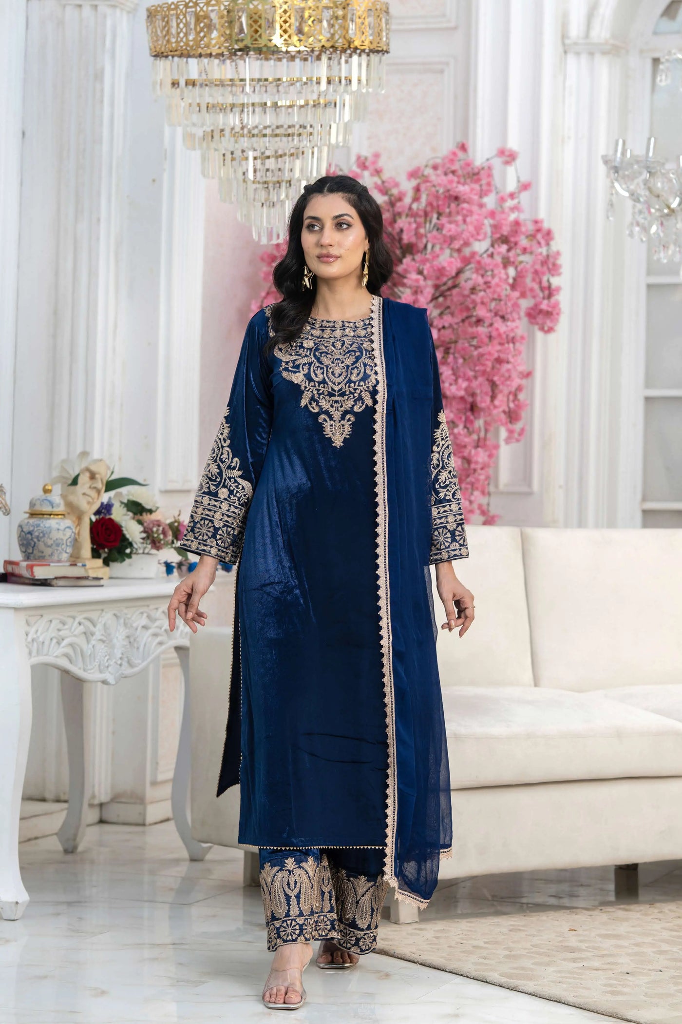 RANGZ 'Filhaal 2.0' | Embroidered Velvet Long Kameez Pakistani Readymade  | RGZ107 (5 Colours) Rangz
