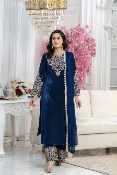 RANGZ 'Filhaal 2.0' | Embroidered Velvet Long Kameez Pakistani Readymade  | RGZ107 (5 Colours)