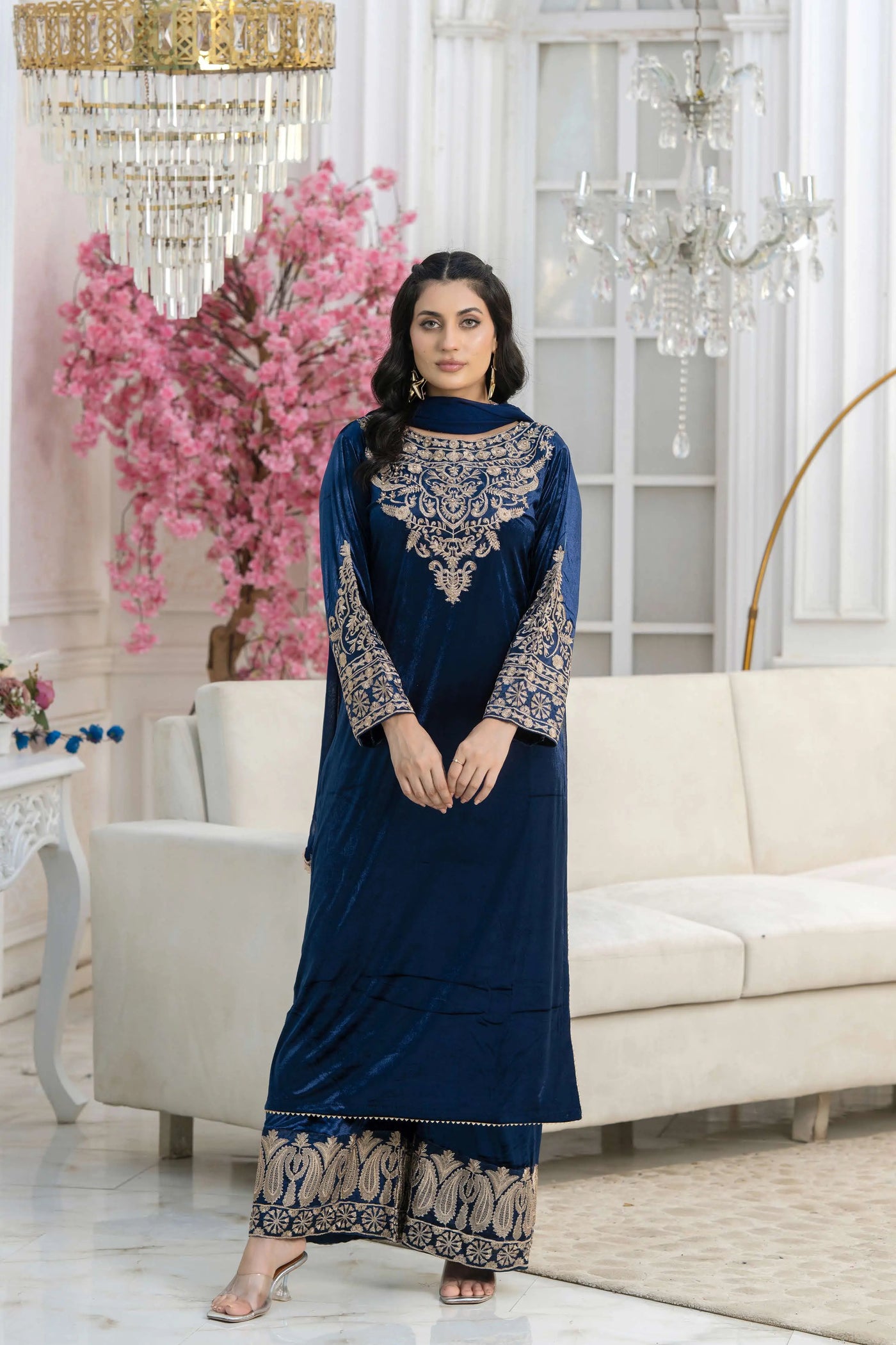 RANGZ 'Filhaal 2.0' | Embroidered Velvet Long Kameez Pakistani Readymade  | RGZ107 (5 Colours) Rangz