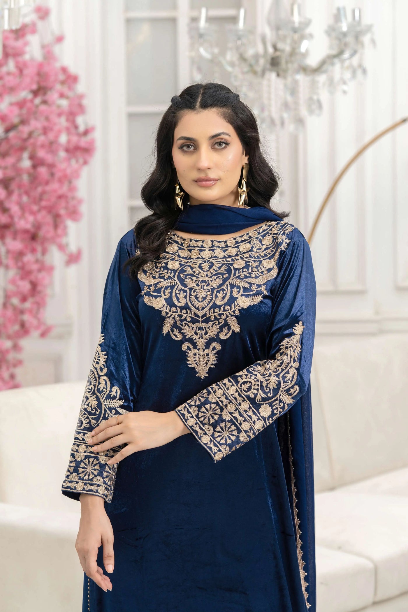RANGZ 'Filhaal 2.0' | Embroidered Velvet Long Kameez Pakistani Readymade  | RGZ107 (5 Colours) Rangz