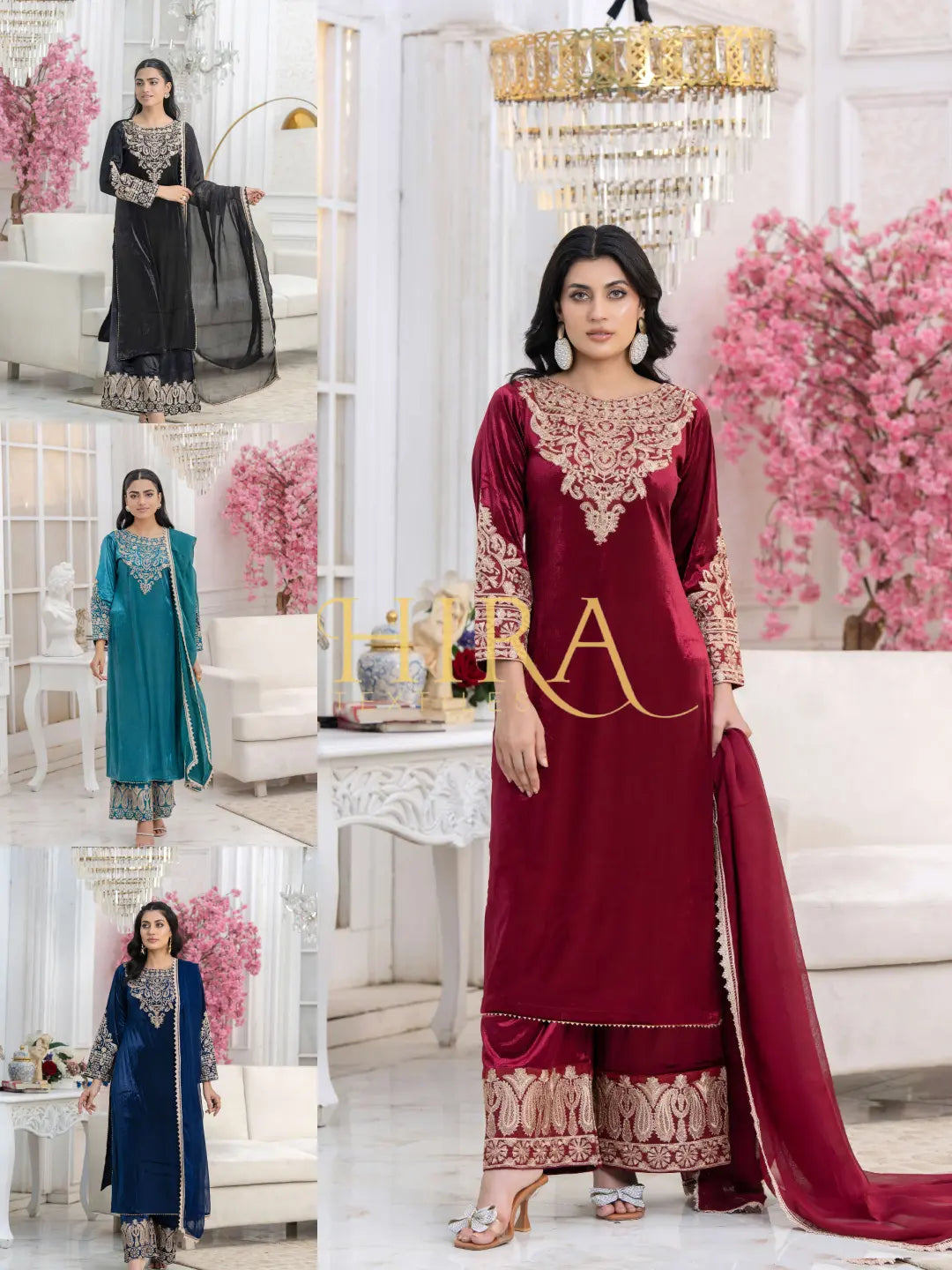 RANGZ 'Filhaal 2.0' | Embroidered Velvet Long Kameez Pakistani Readymade  | RGZ107 (5 Colours) Rangz