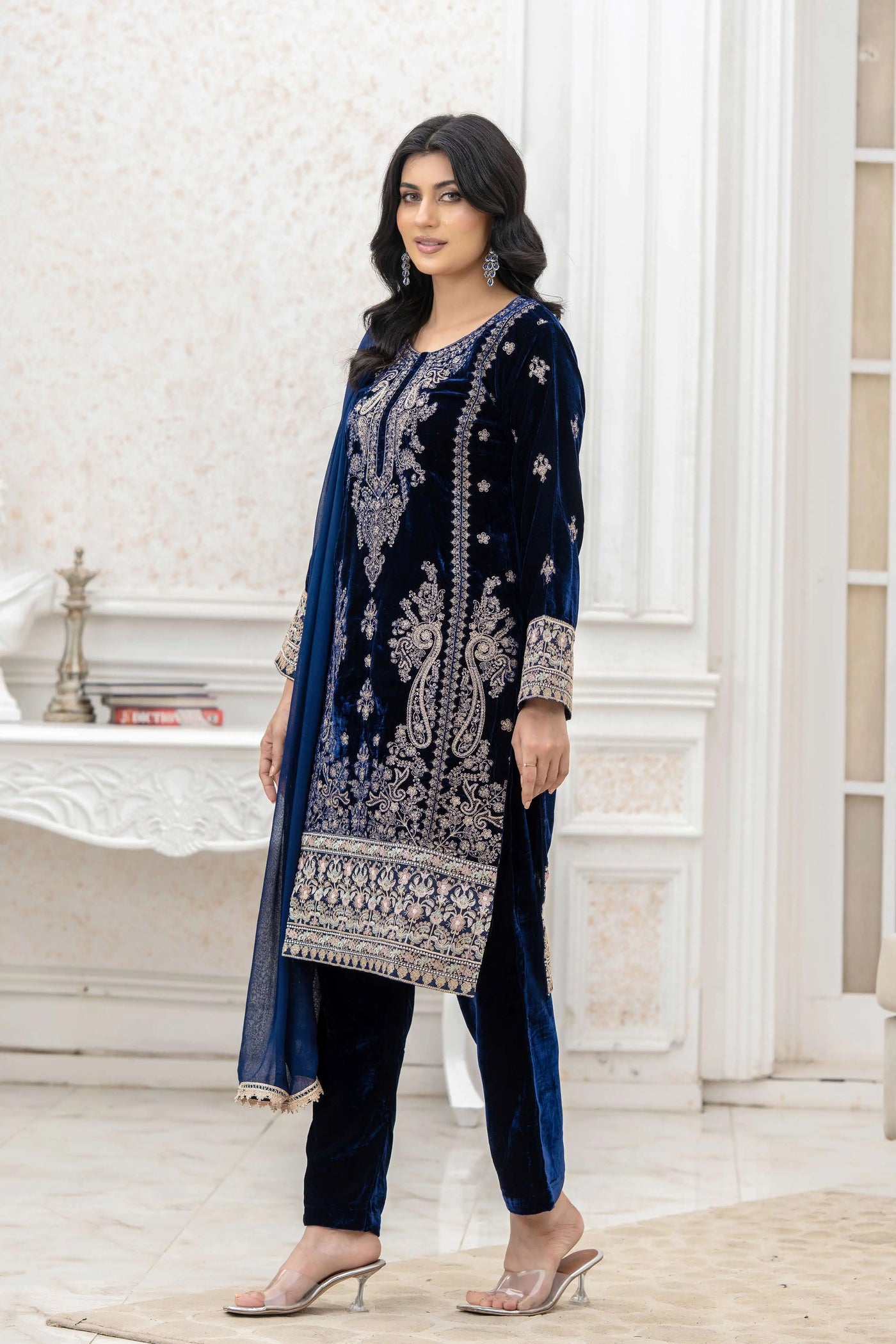 RANGZ 'Luxury' | Embroidered Velvet Long Kameez Pakistani Readymade  | RGZ108 (6 Colours)