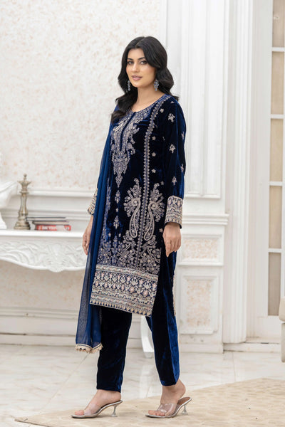 RANGZ 'Luxury' | Embroidered Velvet Long Kameez Pakistani Readymade  | RGZ108 (6 Colours)