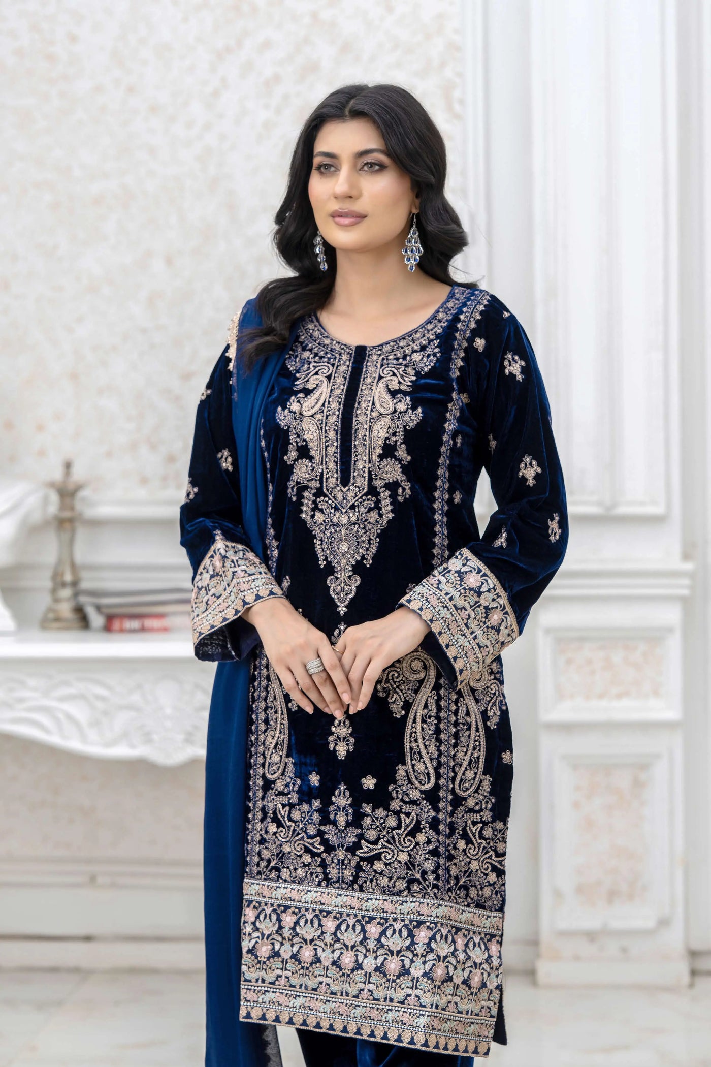 RANGZ 'Luxury' | Embroidered Velvet Long Kameez Pakistani Readymade  | RGZ108 (6 Colours)