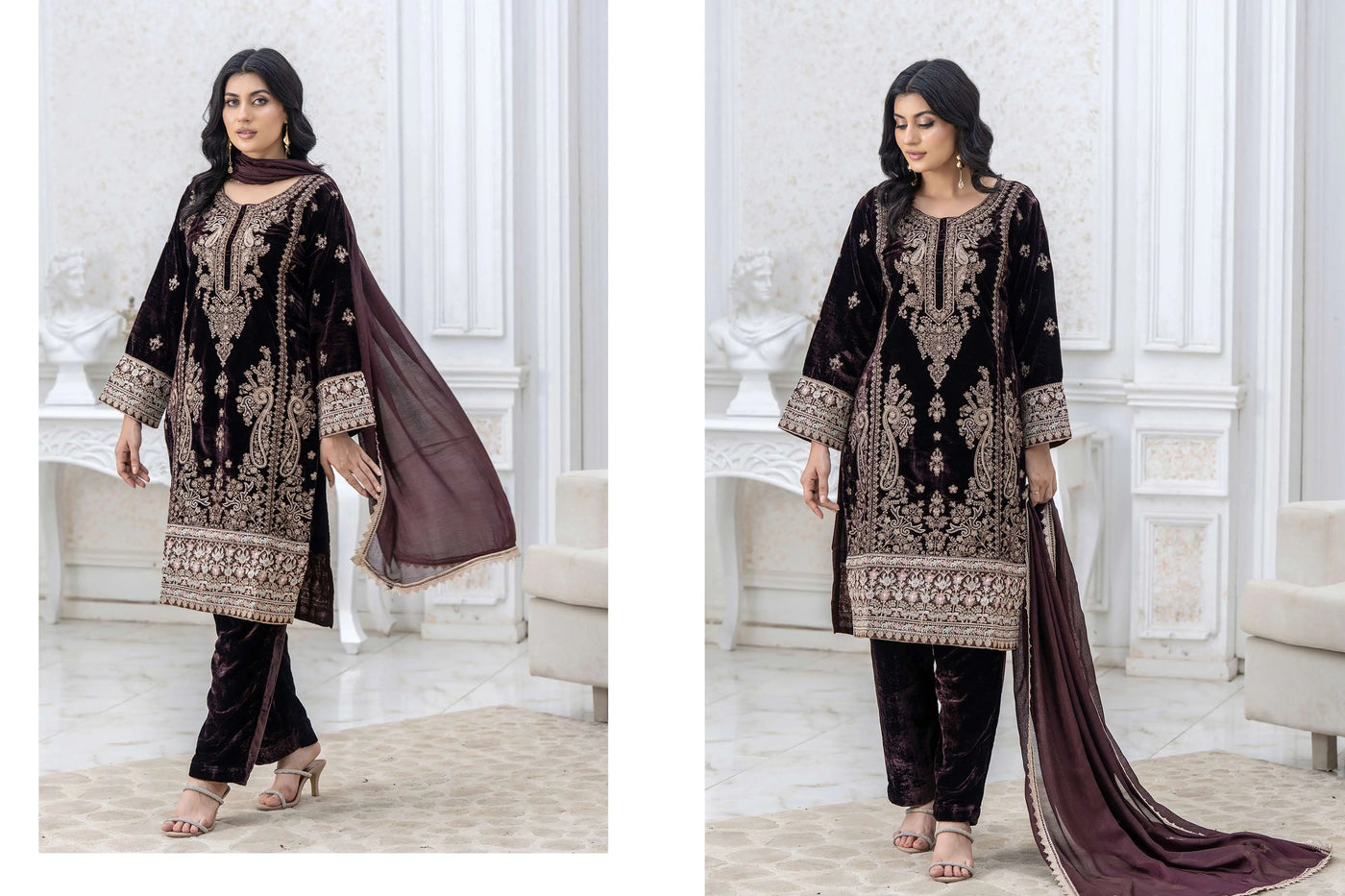 RANGZ 'Luxury' | Embroidered Velvet Long Kameez Pakistani Readymade  | RGZ108 (6 Colours)