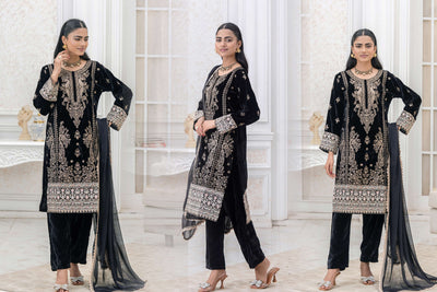 RANGZ 'Luxury' | Embroidered Velvet Long Kameez Pakistani Readymade  | RGZ108 (6 Colours)