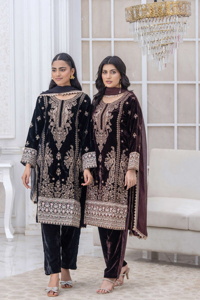 RANGZ 'Luxury' | Embroidered Velvet Long Kameez Pakistani Readymade  | RGZ108 (6 Colours)