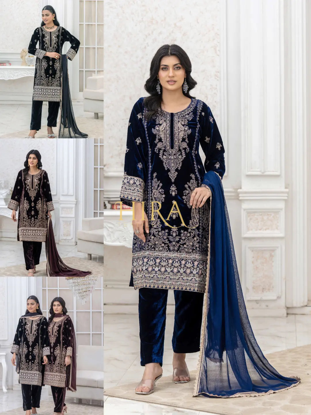 RANGZ 'Luxury' | Embroidered Velvet Long Kameez Pakistani Readymade  | RGZ108 (6 Colours) Rangz