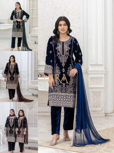 RANGZ 'Luxury' | Embroidered Velvet Long Kameez Pakistani Readymade  | RGZ108 (6 Colours) Rangz