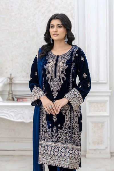 RANGZ 'Luxury' | Embroidered Velvet Long Kameez Pakistani Readymade  | RGZ108 (6 Colours) Rangz