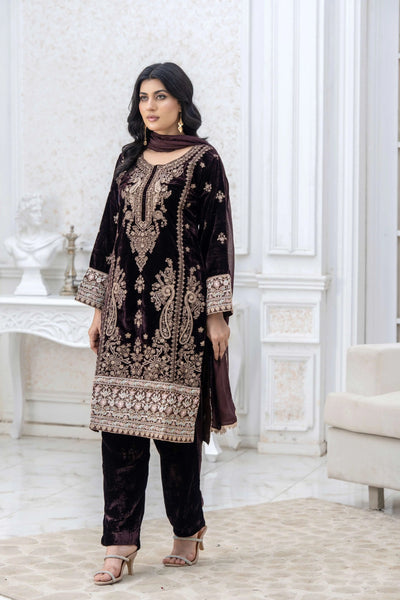 RANGZ 'Luxury' | Embroidered Velvet Long Kameez Pakistani Readymade  | RGZ108 (6 Colours) Rangz