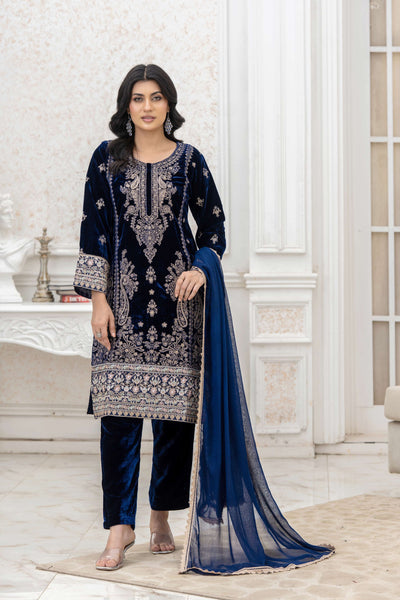 RANGZ 'Luxury' | Embroidered Velvet Long Kameez Pakistani Readymade  | RGZ108 (6 Colours) Rangz