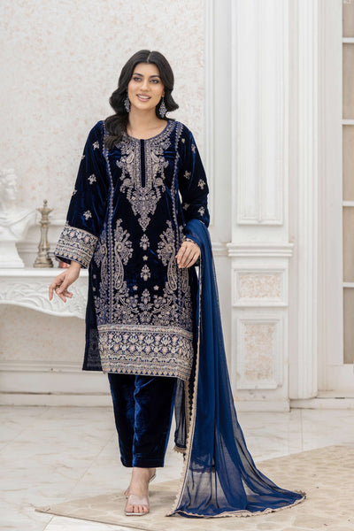 RANGZ 'Luxury' | Embroidered Velvet Long Kameez Pakistani Readymade  | RGZ108 (6 Colours) Rangz