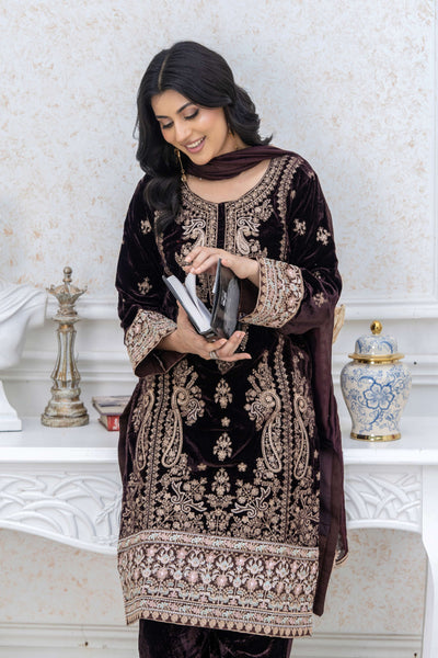 RANGZ 'Luxury' | Embroidered Velvet Long Kameez Pakistani Readymade  | RGZ108 (6 Colours) Rangz