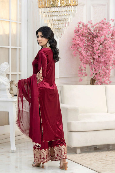 RANGZ 'Luxury' | Embroidered Velvet Long Kameez Pakistani Readymade  | RGZ108 (6 Colours) Rangz
