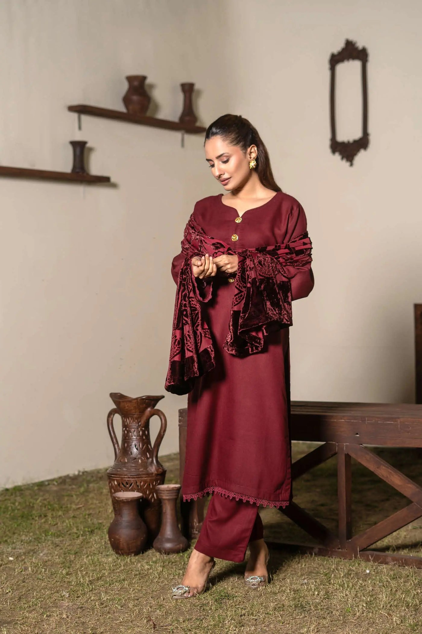 RANGZ 'Palachi Lux' | Dhanak Palachi Shawl 3pc Pakistani Readymade Womenswear Traditional | RGZ110 (6 Colours)