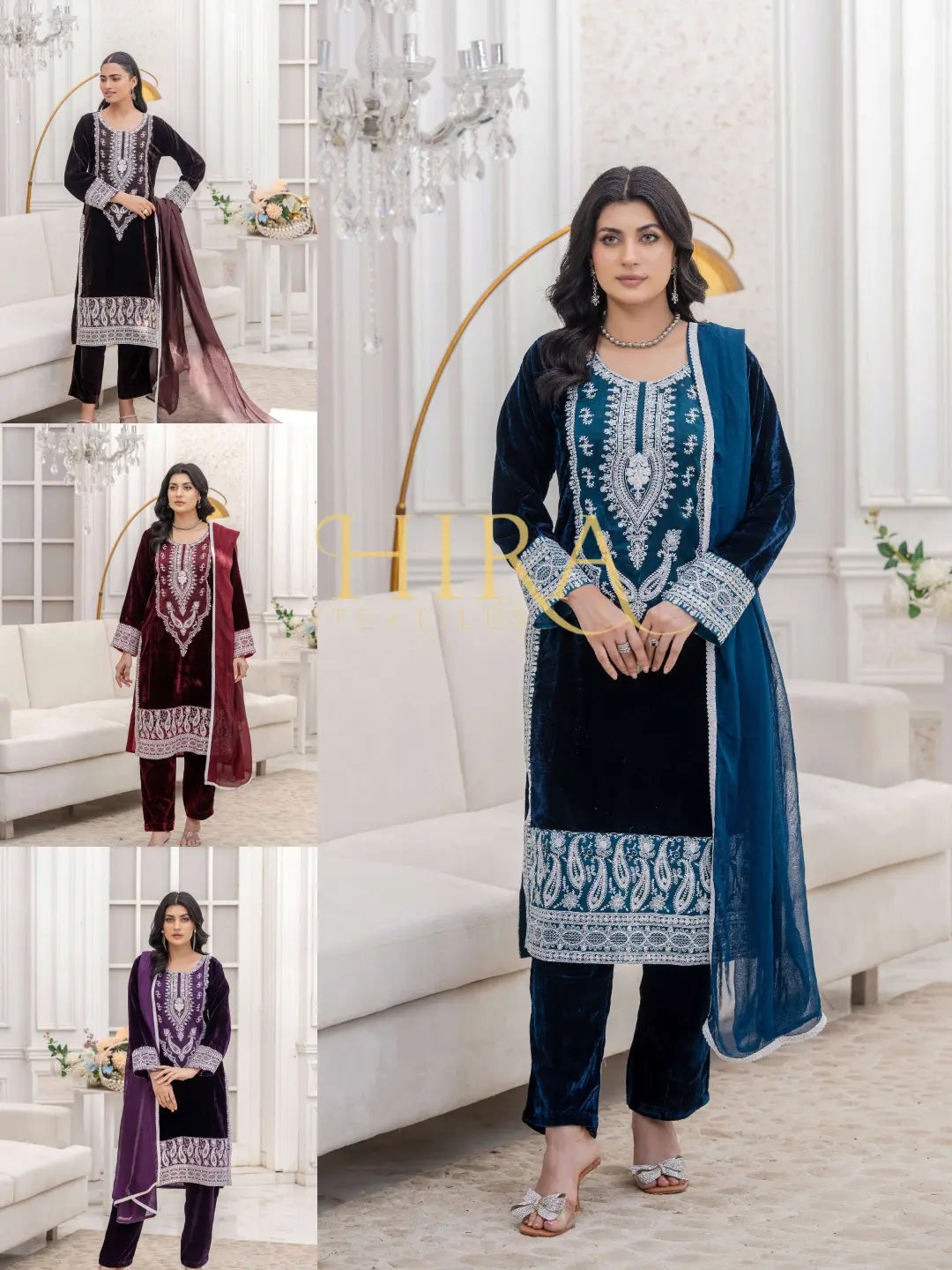 RANGZ 'Sitara' | Embroidered Velvet Kameez Pakistani Readymade | RGZ109 (6 Colours) Rangz