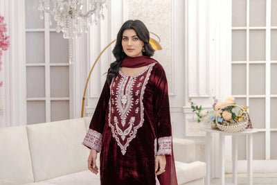 RANGZ 'Sitara' | Embroidered Velvet Kameez Pakistani Readymade | RGZ109 (6 Colours) Rangz