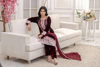 RANGZ 'Sitara' | Embroidered Velvet Kameez Pakistani Readymade | RGZ109 (6 Colours) Rangz