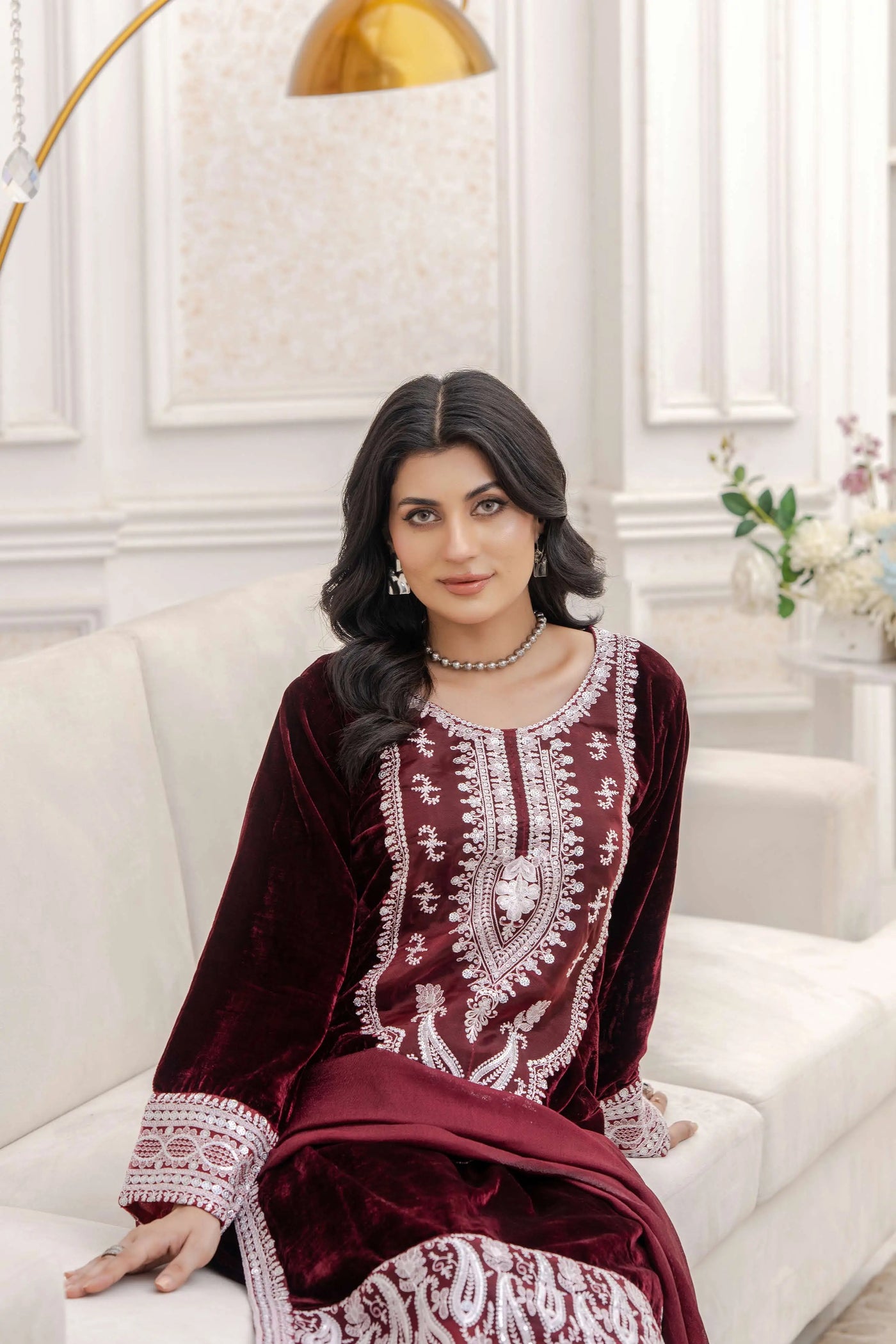 RANGZ 'Sitara' | Embroidered Velvet Kameez Pakistani Readymade | RGZ109 (6 Colours) Rangz