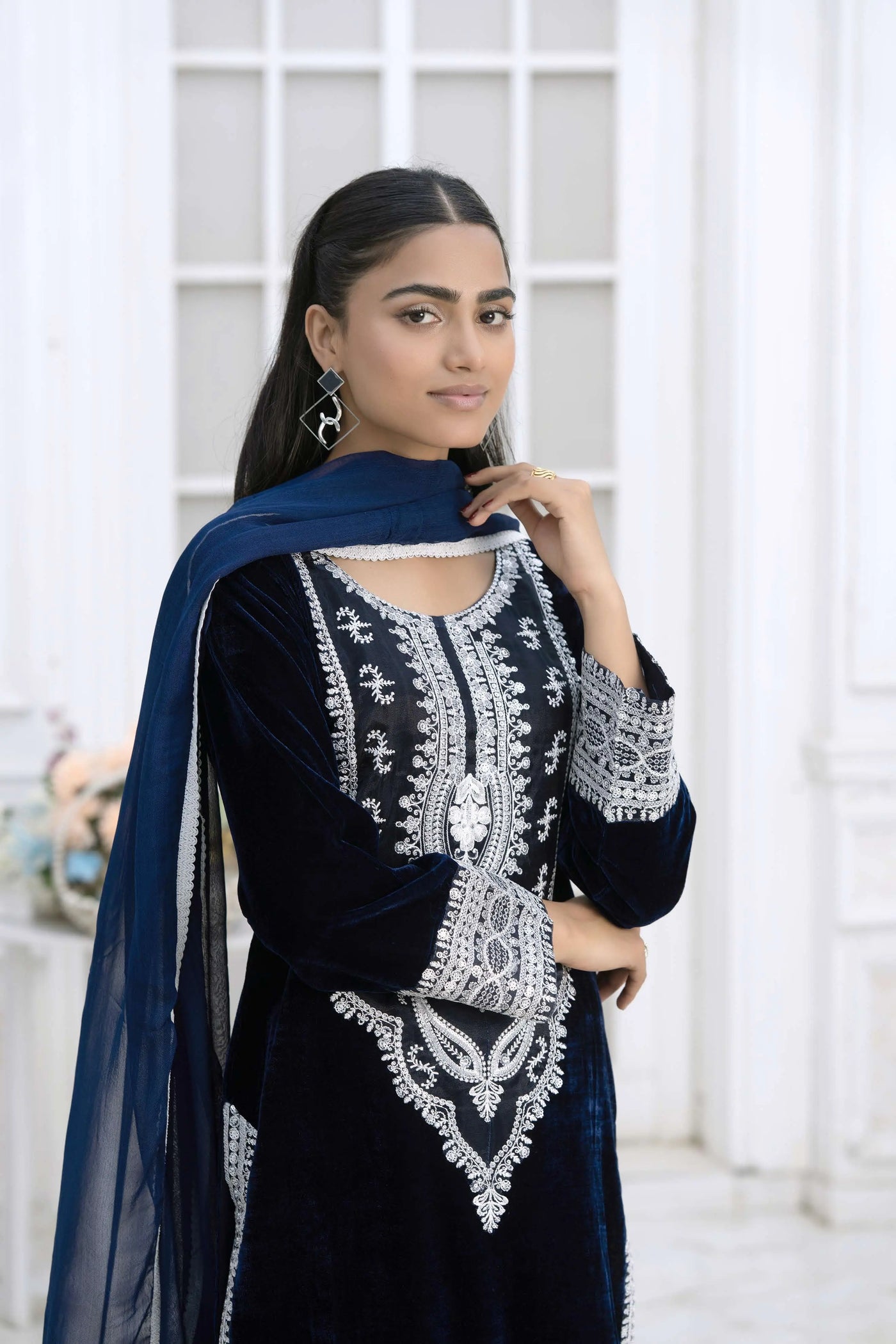 RANGZ 'Sitara' | Embroidered Velvet Kameez Pakistani Readymade | RGZ109 (6 Colours) Rangz