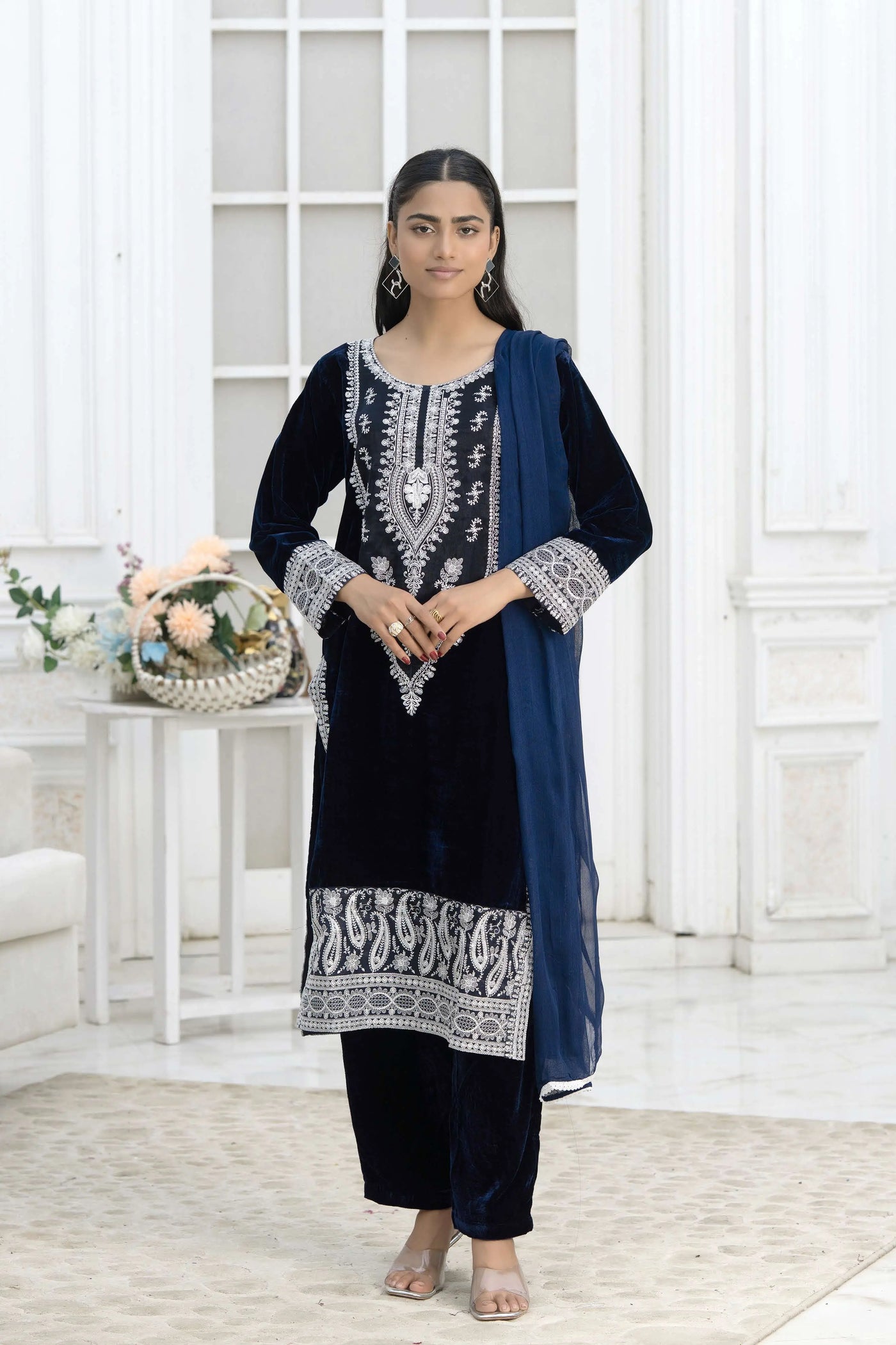 RANGZ 'Sitara' | Embroidered Velvet Kameez Pakistani Readymade | RGZ109 (6 Colours) Rangz