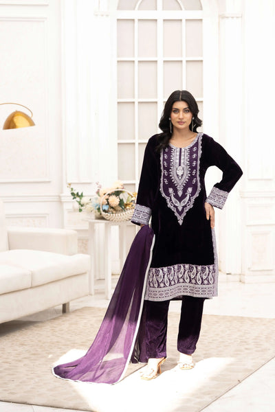 RANGZ 'Sitara' | Embroidered Velvet Kameez Pakistani Readymade | RGZ109 (6 Colours) Rangz