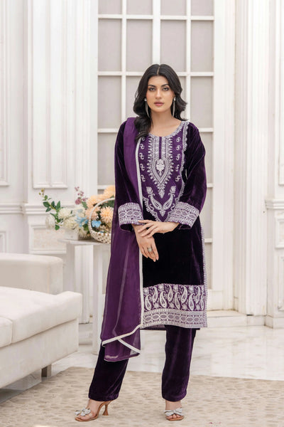 RANGZ 'Sitara' | Embroidered Velvet Kameez Pakistani Readymade | RGZ109 (6 Colours) Rangz