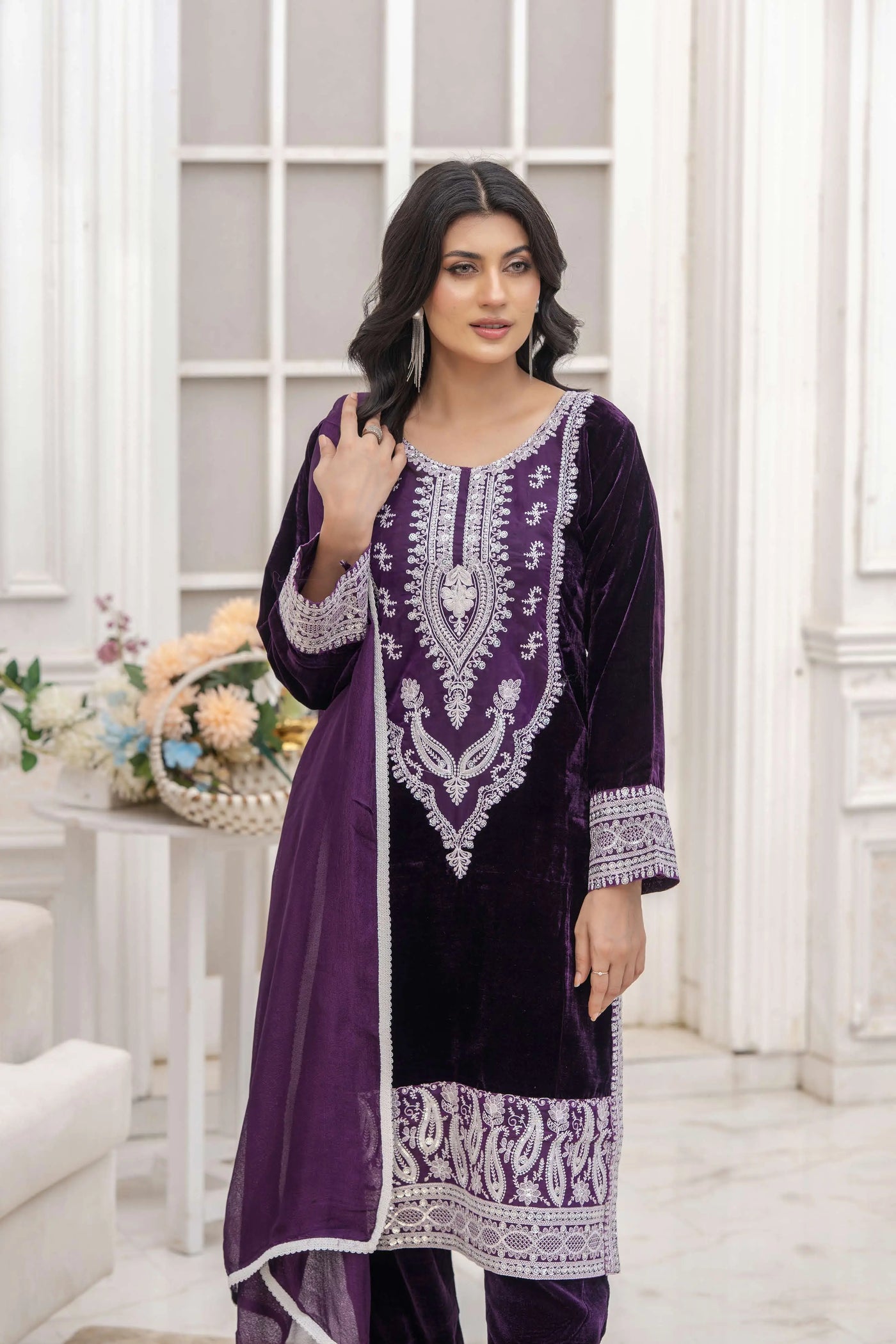 RANGZ 'Sitara' | Embroidered Velvet Kameez Pakistani Readymade | RGZ109 (6 Colours) Rangz