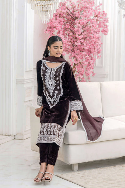 RANGZ 'Sitara' | Embroidered Velvet Kameez Pakistani Readymade | RGZ109 (6 Colours) Rangz