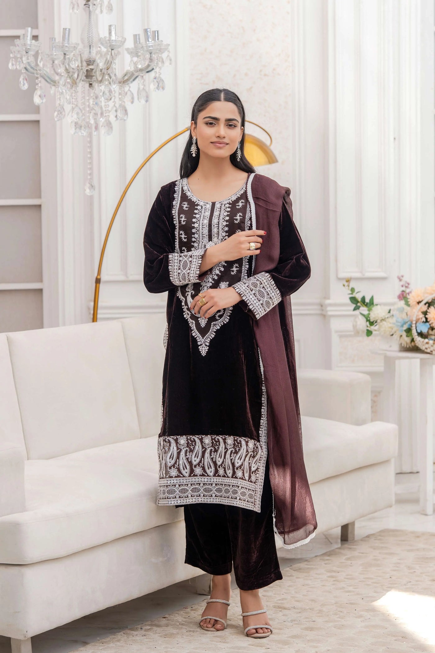 RANGZ 'Sitara' | Embroidered Velvet Kameez Pakistani Readymade | RGZ109 (6 Colours) Rangz