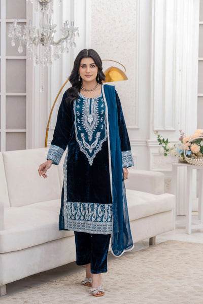 RANGZ 'Sitara' | Embroidered Velvet Kameez Pakistani Readymade | RGZ109 (6 Colours) Rangz