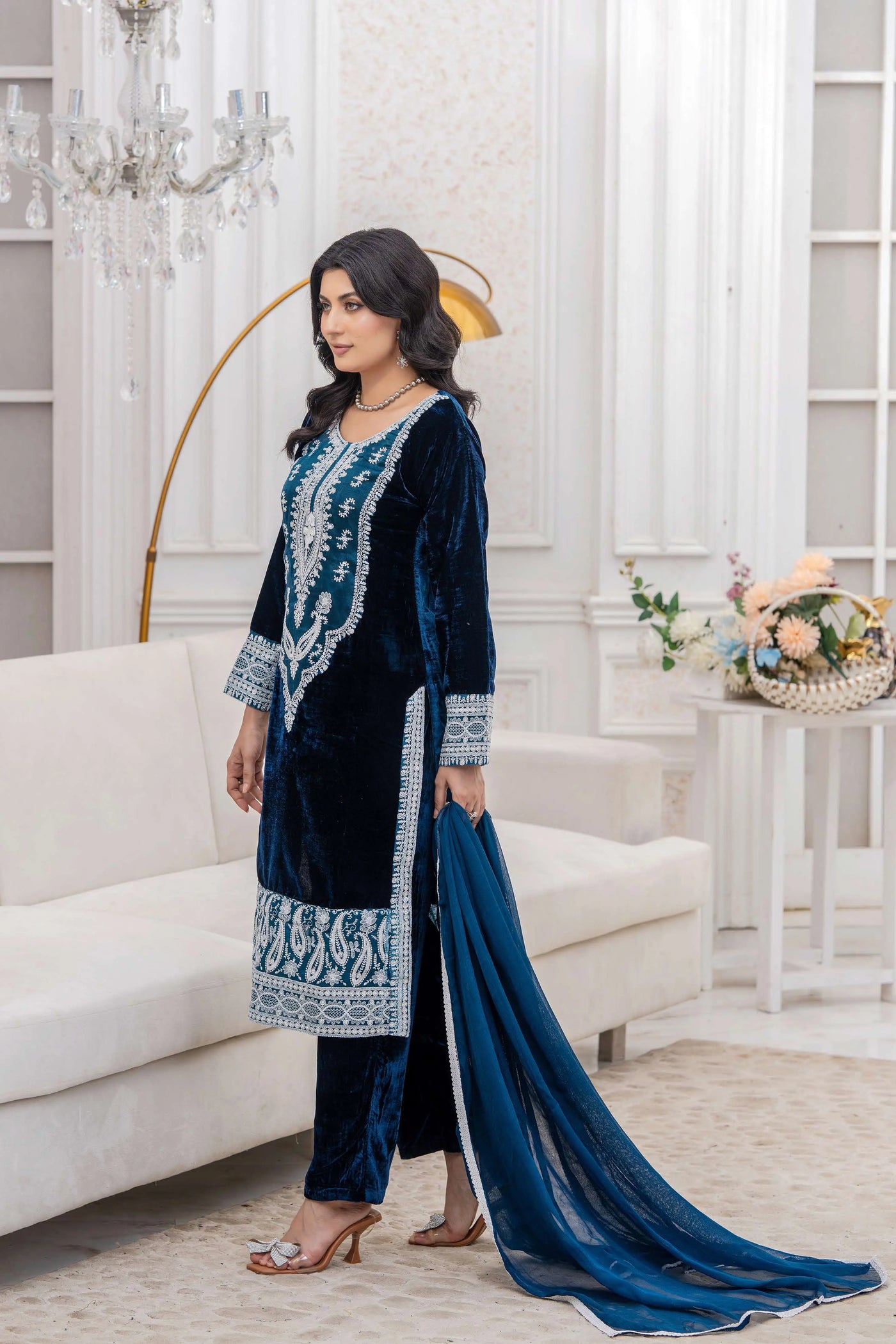 RANGZ 'Sitara' | Embroidered Velvet Kameez Pakistani Readymade | RGZ109 (6 Colours) Rangz