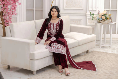 RANGZ 'Sitara' | Embroidered Velvet Kameez Pakistani Readymade | RGZ109 (6 Colours) Rangz