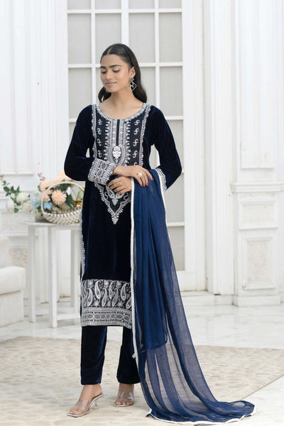 RANGZ 'Sitara' | Embroidered Velvet Kameez Pakistani Readymade | RGZ109 (6 Colours) Rangz