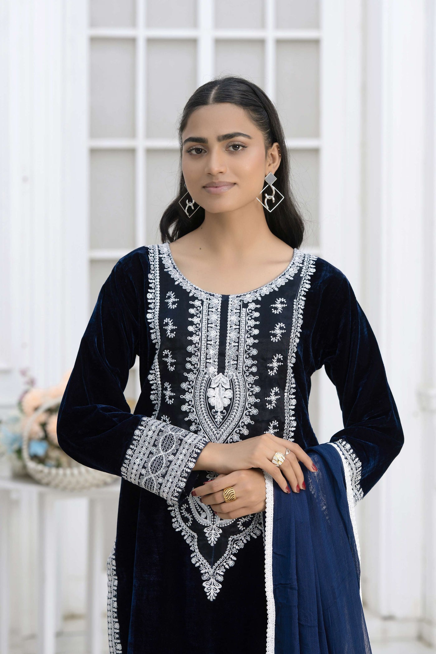 RANGZ 'Sitara' | Embroidered Velvet Kameez Pakistani Readymade | RGZ109 (6 Colours) Rangz