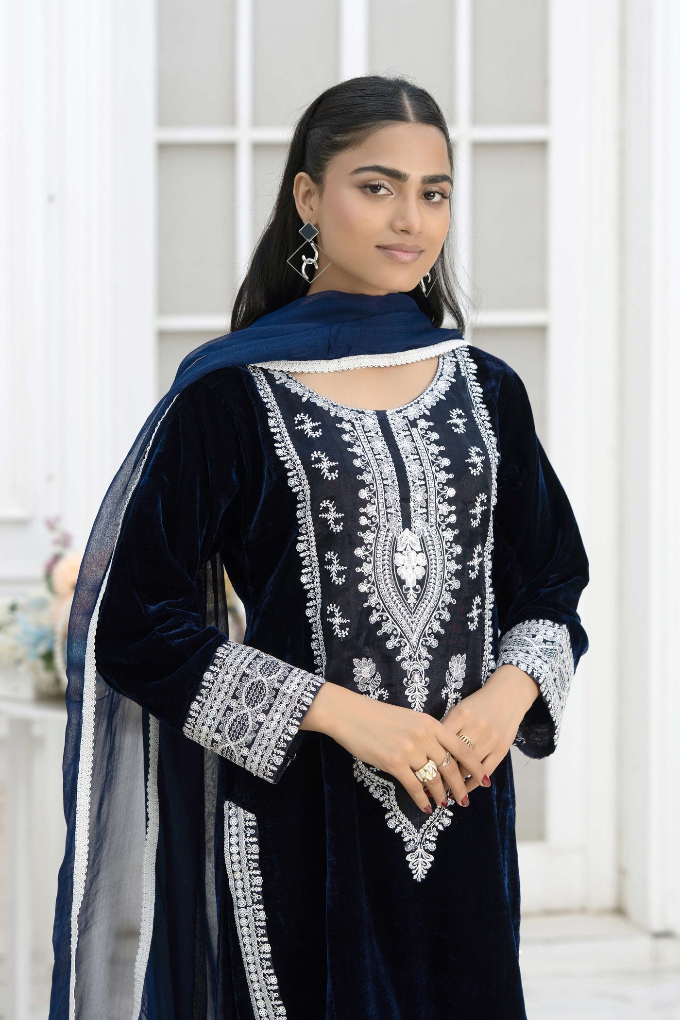RANGZ 'Sitara' | Embroidered Velvet Kameez Pakistani Readymade | RGZ109 (6 Colours) Rangz