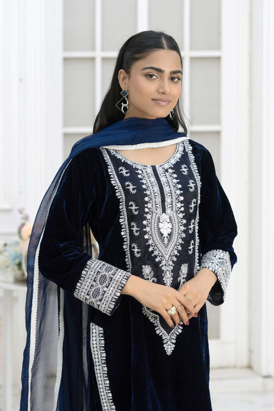 RANGZ 'Sitara' | Embroidered Velvet Kameez Pakistani Readymade | RGZ109 (6 Colours) Rangz