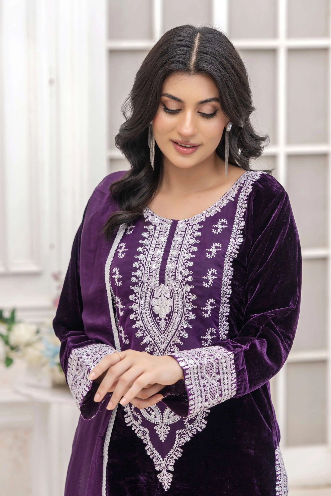 RANGZ 'Sitara' | Embroidered Velvet Kameez Pakistani Readymade | RGZ109 (6 Colours) Rangz