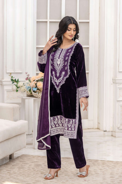 RANGZ 'Sitara' | Embroidered Velvet Kameez Pakistani Readymade | RGZ109 (6 Colours) Rangz