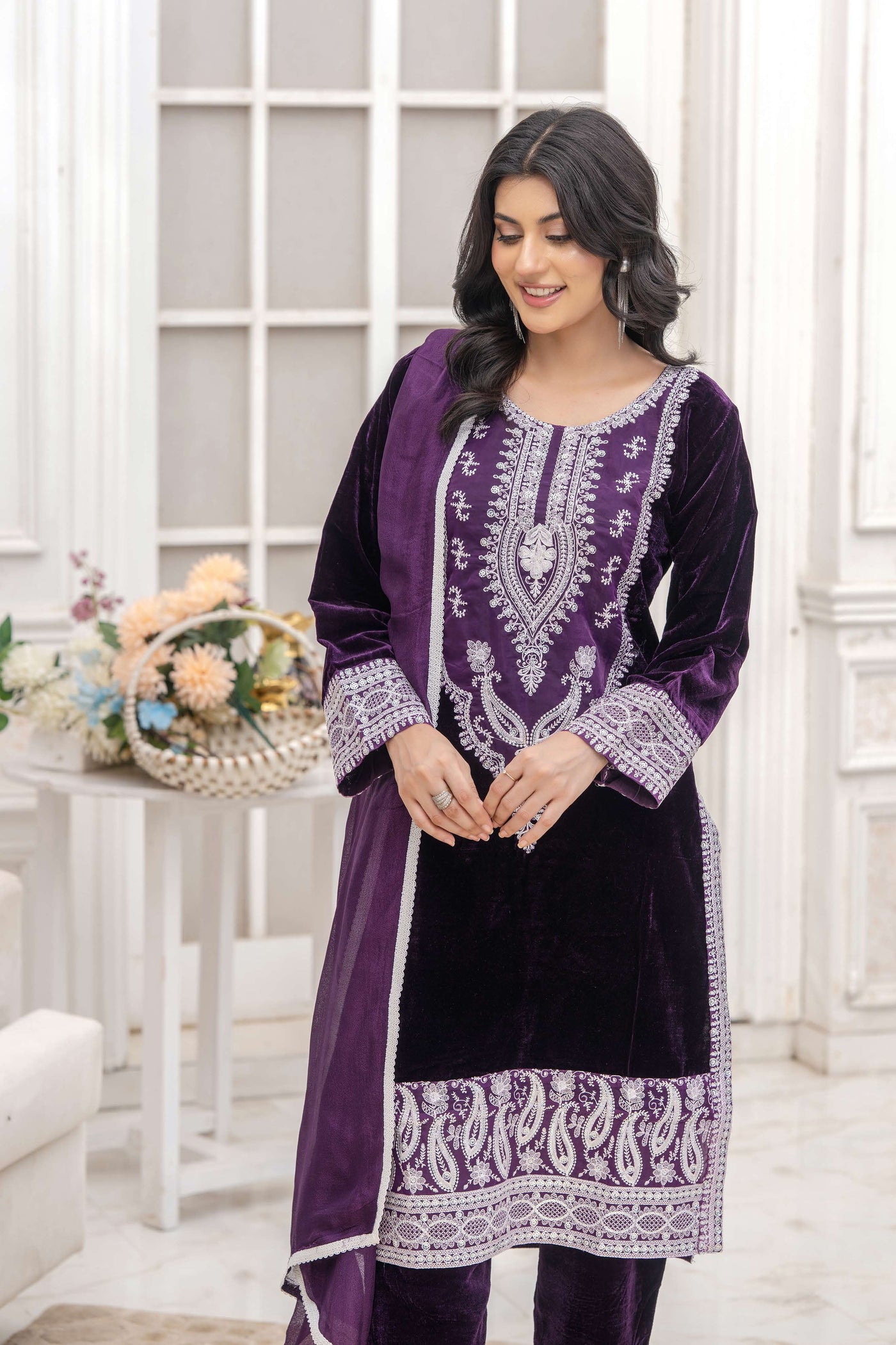 RANGZ 'Sitara' | Embroidered Velvet Kameez Pakistani Readymade | RGZ109 (6 Colours) Rangz