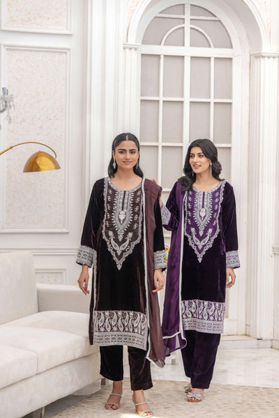 RANGZ 'Sitara' | Embroidered Velvet Kameez Pakistani Readymade | RGZ109 (6 Colours) Rangz
