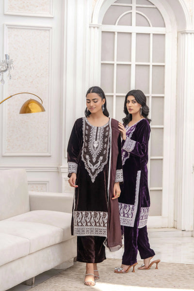 RANGZ 'Sitara' | Embroidered Velvet Kameez Pakistani Readymade | RGZ109 (6 Colours) Rangz