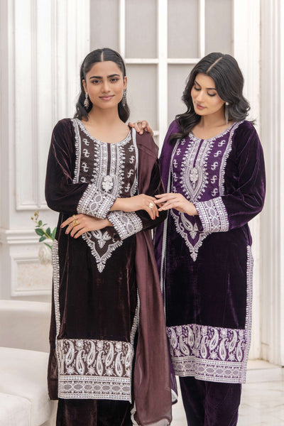 RANGZ 'Sitara' | Embroidered Velvet Kameez Pakistani Readymade | RGZ109 (6 Colours) Rangz