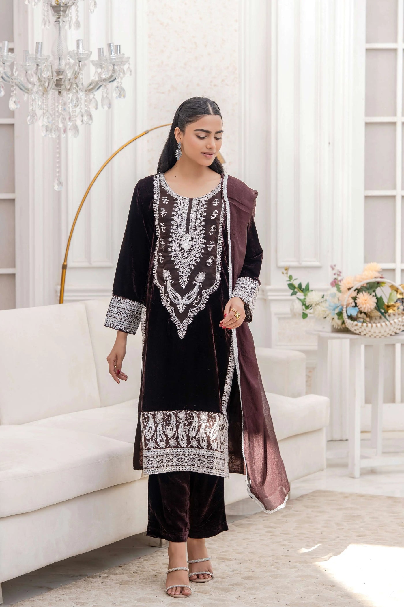 RANGZ 'Sitara' | Embroidered Velvet Kameez Pakistani Readymade | RGZ109 (6 Colours) Rangz