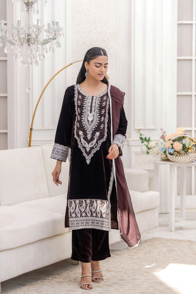 RANGZ 'Sitara' | Embroidered Velvet Kameez Pakistani Readymade | RGZ109 (6 Colours) Rangz