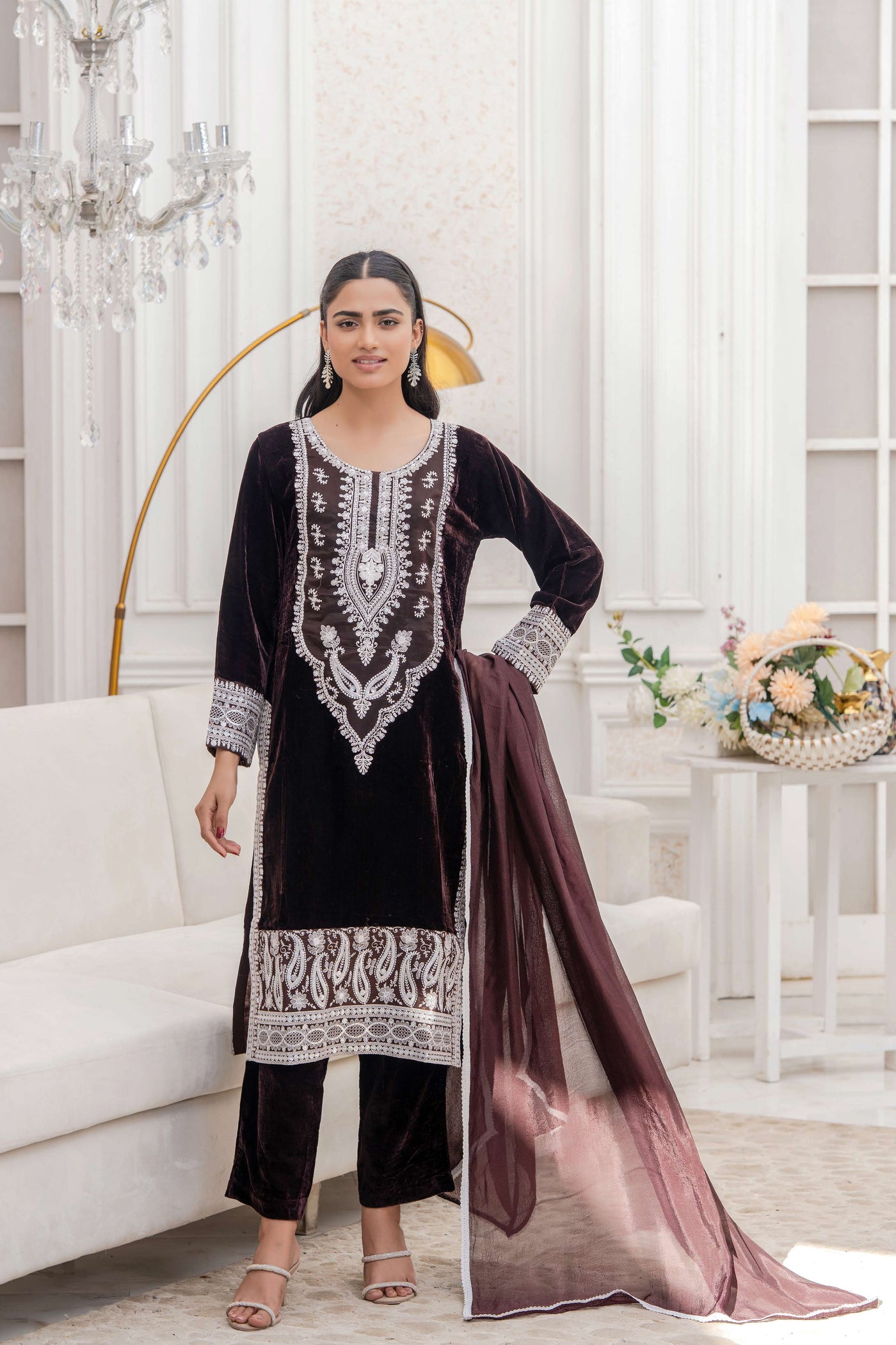 RANGZ 'Sitara' | Embroidered Velvet Kameez Pakistani Readymade | RGZ109 (6 Colours) Rangz
